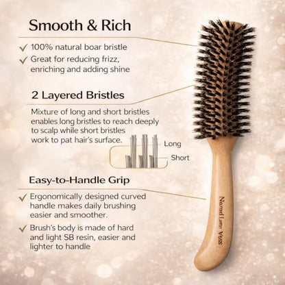 Boar Bristle Hair Brush [ Made in Japan ] 100% Natural Bristle Slick Back Brush for Styling, Separating, Shaping, and Blow-Drying for Women and Men (Curved Handle) - color: Curved Handle
