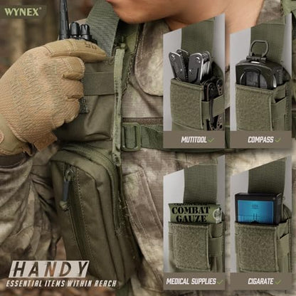 WYNEX Molle Accessories Pouch of Double Zipper Pocket Version, Backpack Strap Pouch Shoulder Strap Molle Attachment Tactical Accessories Bag Shoulder Starps Zipper Pocket Additional Phone Holder - color: Range Green-2Pcs