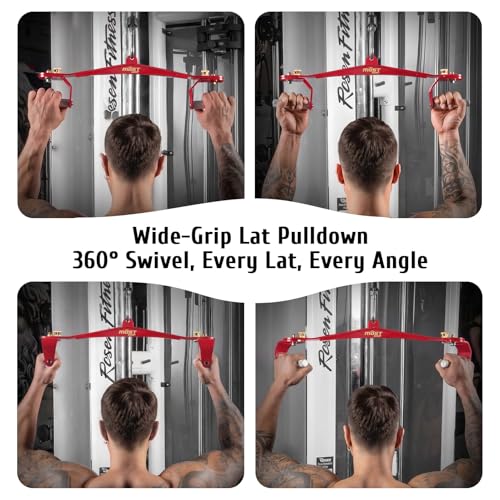 LAT Pull Down Bar Set with 360° Rotatable Handles, LAT Pulldown Attachments for Whole Back Training, Heavy-Duty Locking LAT Pulldown Bars for Home Gym Cable - color: Red