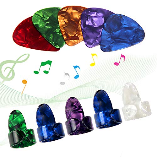 AUGSUN 30pcs Silicone Guitar Finger Guards 5 Sizes Fingertip Protectors | Finger Covers Caps, With picks, For Acoustic Stringed Instruments Players, Sew Embroidery Use, Anti Slip Pain Relief