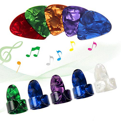 AUGSUN 30pcs Silicone Guitar Finger Guards 5 Sizes Fingertip Protectors | Finger Covers Caps, With picks, For Acoustic Stringed Instruments Players, Sew Embroidery Use, Anti Slip Pain Relief