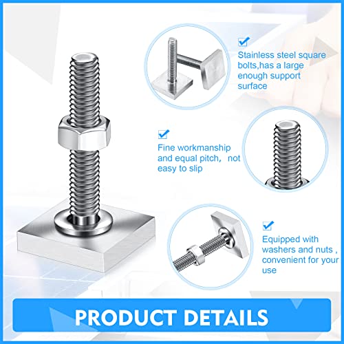 12 Pcs T Slot Bolts M6 35 mm Square Head T Bolts for Roof Rack Stainless Steel Roof Rack Accessories Heavy Duty T Track Bolts with Nuts Washer Barrels Kit for Kayak Ski Bike Rail Carrier