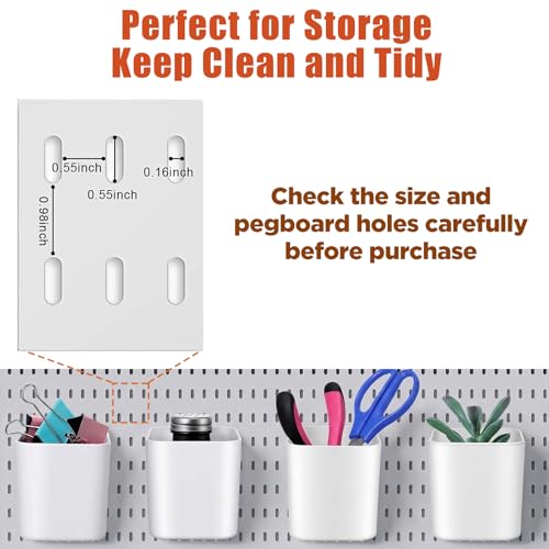 4Pcs Pegboard Cups with Hooks, 2.9 x 3.5 x 3.2 Inch Skadis Pegboard Accessories Pegboard Bins Accessories Top Storage Containers Peg Board Organizer Cups for Garage Wall Kitchen Office Workbench Home