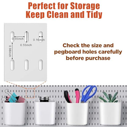 4Pcs Pegboard Cups with Hooks, 2.9 x 3.5 x 3.2 Inch Skadis Pegboard Accessories Pegboard Bins Accessories Top Storage Containers Peg Board Organizer Cups for Garage Wall Kitchen Office Workbench Home