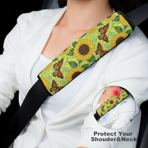2 Pack Sunflowers Monarch Butterfly Seat Belt Shoulder Pad Universal Soft and Comfortable Shoulder Protector for Kids, Most Cars, Pressure Relief - color: Pattern 1238