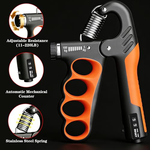 Hand Gripper Strengthener, 11-220LBs Adjustable Resistance Grip Strength Trainer with Counter, Forearm Exerciser for Injury Recovery and Muscle Building - color: Red-2PCS