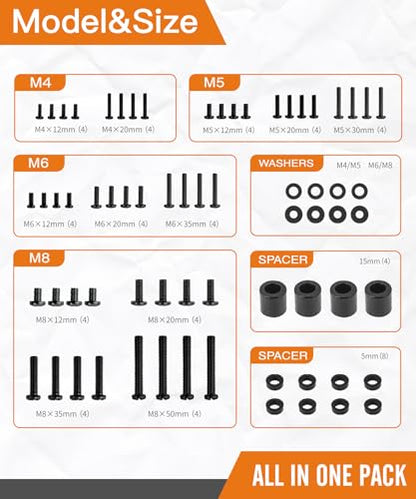 Universal TV Mounting Hardware Screw Kit Set with Box | M4 M5 M6 M8 Screws and Washers Spacers, Replacement Screws for TV VESA Mounting, Fits Most TV / Monitor up to 80 inch