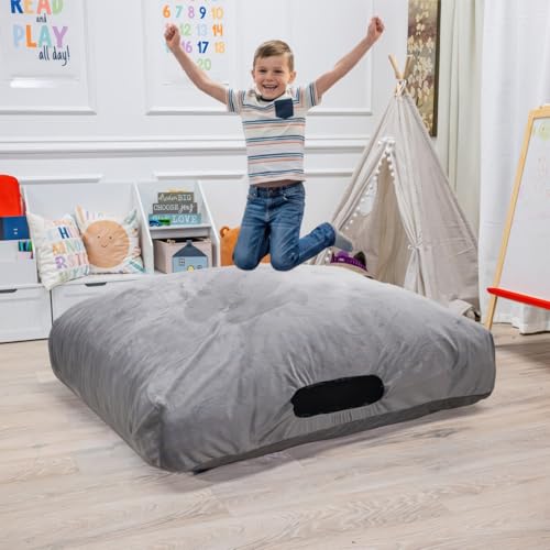 Foamma Crash Pad – (60’’ X 60’) (5 Ft X 5 Ft) – Sensory Crash Pad with Foam Blocks for Autistic Kids, Soft Fabric & Washable Cover – Ideal for Kids and Adults to Jump, Play, or Relax - color: Grey, size: 60" x 60"