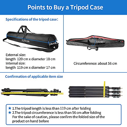 HEMMOTOP Tripod Bag, 47x7in All Sides Thick Tripod Carrying Case with Shoulder Strap and Handle, Heavy Duty Light Stand Bag with Two Zippered Pockets for Pool Cue, Speaker Stand -R12018 - size: 47" L x 7" D