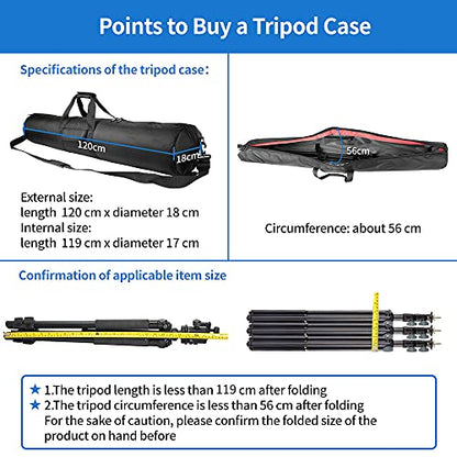 HEMMOTOP Tripod Bag, 47x7in All Sides Thick Tripod Carrying Case with Shoulder Strap and Handle, Heavy Duty Light Stand Bag with Two Zippered Pockets for Pool Cue, Speaker Stand -R12018 - size: 47" L x 7" D