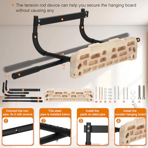 Hangboard Rock Climbing Hangboard with Door Way Pull Up Bar, 4-8 inches | 2 in 1 Doorway Fingerboard for Rock Climbing Training & Home Fitness, Including Jugs Pinches Pockets Edges & Slopes