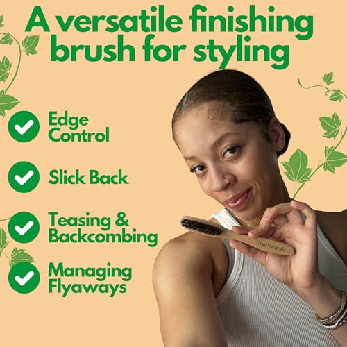 GranNaturals™ Teasing Boar Bristle Brush for Slicking Back Hair, Smoothing Ponytail Bun, Backcombing, Edge Control & Hair Sectioning - Wooden Slickback Hairbrush for a Sleek & Smooth Hairstyle