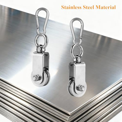 Cable Pulley Wheel Stainless Steel Snatch Rigging Blocks Heavy Duty Rope Pulley Swivel Pulley Block with Carabiner for Rigging Lifting Gym Equipment 2pcs 1.34in - size: 2 pcs
