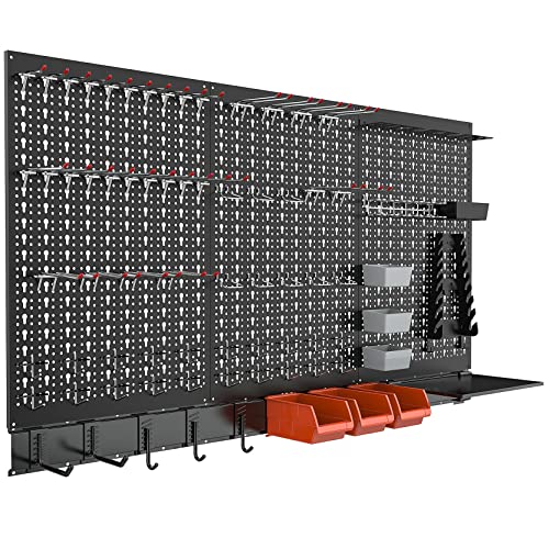 TORACK Metal Pegboard Wall Organizer System for Garage, 109 PCS Pegboard Accessories Tool Organizer Kit with Pegboard Bins, Hooks, Tool Storage Peg Board for Workbench(Black) - color: Black