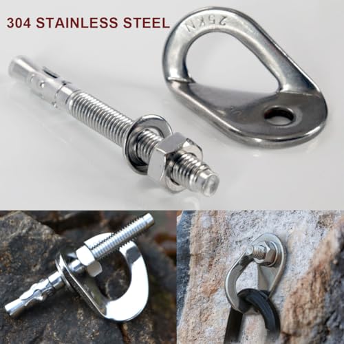304 Stainless Steel Climbing Anchor Bolt, 25-30KN Rock Climbing Bolt Hanger, M10 and M12 Climb Fastening Bolt Safe Fixed Point, 4 Set Rock Climbing Holds