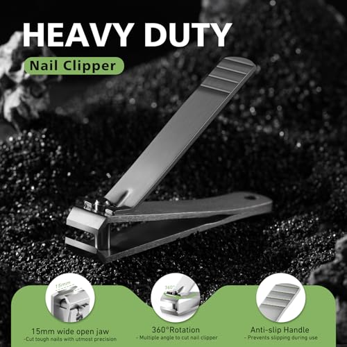Heavy Duty Straight Blade Nail Clippers for Thick Toenails, Professional Stainless Steel Fingernail Toenail Clippers Trimmers - Thick Wide Jaw Toe Nail Clippings for Seniors, Men & Women - Silver - color: Silver