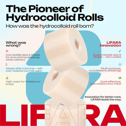 LIFARA Hydrocolloid Roll for Wound Care - Cut-to-Size, Hydrocolloid Patch Bandages with Self-Adhesive, Ultra Absorbent & Waterproof, First Aid Kit Essential (19.7mil/ 0.5mm Thickness, 2in*26ft) - size: 2in*26ft, 19.7mil/ 0.5mm Thickness