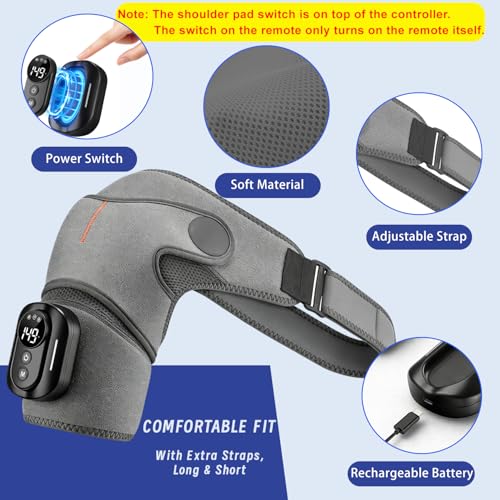 Triple Method Shoulder Massager for Deep Tissue, 5000mAh Cordless Wearable Vibration Heated Shoulder Brace for Muscle Massage Home & Outdoor (LightGray)