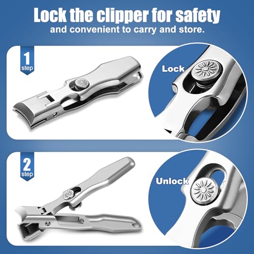 Toenail Clippers for Thick Toenails, Slanted Nail Clippers for Men | Stainless Steel Edgy Nail Clipper for Thick Nails, Portable Ultra Sharp Nail Clippers Set with Nail File
