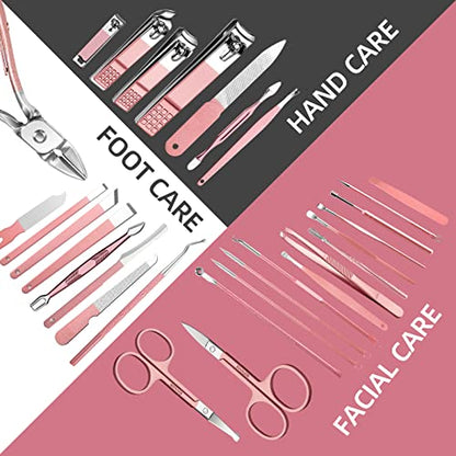 Manicure Set 30 in 1 Nail Clipper set, REDFLOW nail clippers, fingernail & toenail clippers, Manicure Tools, pedicure tools, Suitable for Travel Manicure Kit, Nail Set Kit With Everything Profe - color: Pink