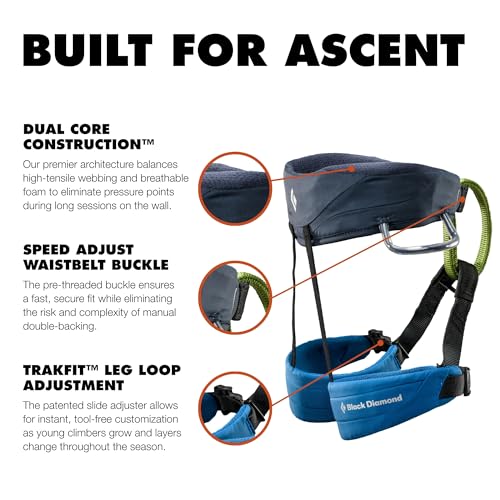 BLACK DIAMOND Kids' Momentum Safe Rock Climbing Harness, Indoor/Outdoor - color: Kingfisher