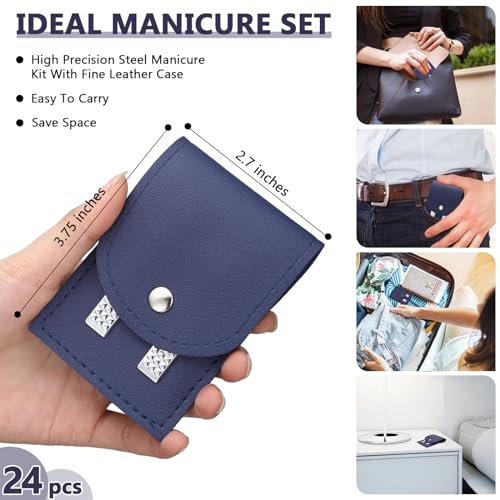 Lasnten 24 Set Valentine Manicure Set Bulk Nail Clippers Grooming Nail Kit Stainless Steel Professional Pedicure Tools Kit with Travel Case for Men Women Valentine's Day Gift(4 in 1,Dark Blue) - color: Dark Blue, size: 4 in 1