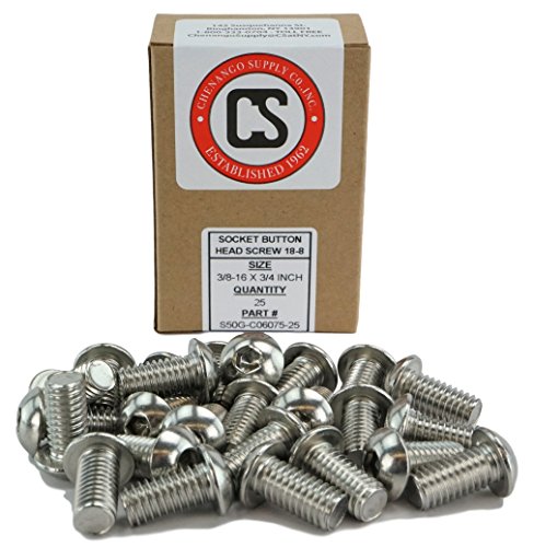 Chenango Supply 3/8-16 x 3/4" Stainless Socket Button Head Cap Screws | 18-8, Coarse Thread, Full Thread, Hex Drive, Corrosion-Resistant - size: 3/8-16 X 3/4