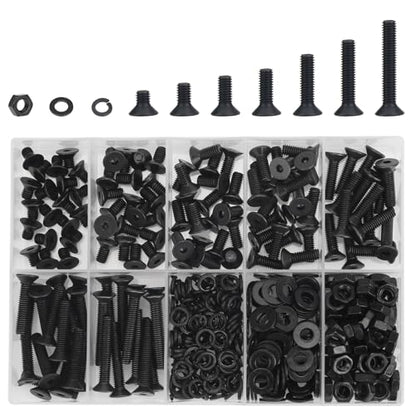 DYWISHKEY 386 Pieces M4 Black Screws, 10.9 Grade Alloy Steel M4x 6/8 /10/12 /16/20 /25mm Countersunk Head Socket Cap Screws Bolts Nuts Washers Assortment Kit - size: M4, style: Countersunk Head Socket Cap