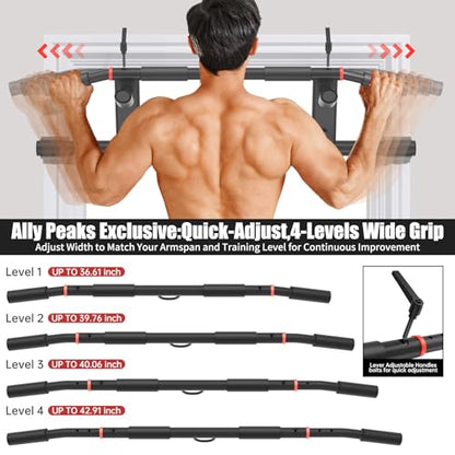 Ally Peaks Pull Up Bar for Doorway，Adjustable Handle Width Pullup Bar with 2Pcs Exercise Resistance Bands，New 2026 Upgraded At Home Workout Equipment Chin Up Bar，Multiple Original U.S. Patents