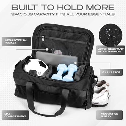 3-in-1 Duffle Bag Backpack with Shoe & Laptop Pocket, Cup Holder, Ventilated Gym & Travel Bag (Black/Silver) - color: Black/Silver