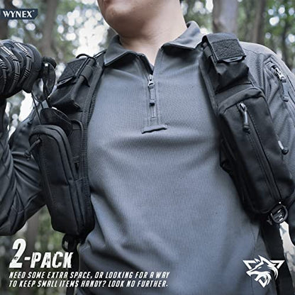 WYNEX Molle Accessories Pouch of Double Zipper Pocket Version, Backpack Strap Pouch Shoulder Strap Molle Attachment Tactical Accessories Bag Shoulder Starps Zipper Pocket Additional Phone Holder - color: Black-2Pcs