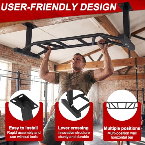 47 Inch Ceiling Mount Pull Up Bar Heavy Duty Multi-Grip Chin Up Bar Adjustable Height&Supports to 600 Lbs Fitness Trainer Home Gym Equipment