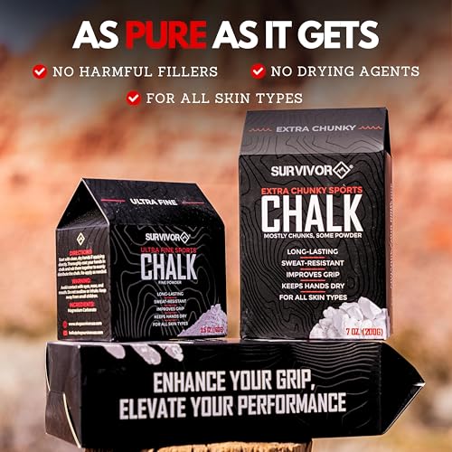 SURVIVOR Chalk Bag + Refillable Chalk Ball + 370g Ultra Fine Climbing Chalk Powder Bundle