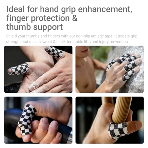 Thumb Tape for Weightlifting & Crossfit (4 Pack, 1.5" x 5 Yards) | Hook Grip Athletic Tape for CrossFit, Powerlifting & Deadlifts, Protects Thumbs, Improves Grip and Training Performance
