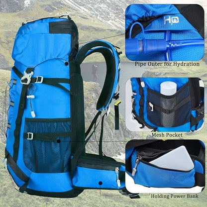 60L Travel Hiking Camping Backpack with Rain Cover, Backpack Water Resistant,Climbing Backpack for Men Women (SKY BLUE) - color: Sky Blue