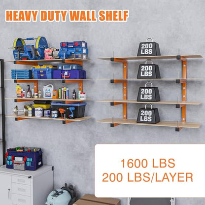 4-Pack Lumber Storage Rack, Wood Storage Racks Wall Mount, Heavy Duty Garage Wood Organizer With 8-Level System, Orange Utility Rack Organization Up 1600 Lbs, Metal Lumber Shelf for Indoor & Outdoor - style: E– 4 Pack, 8-Tier