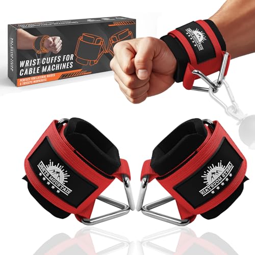 Wrist Cuffs for Cable Machines – Padded & Adjustable Straps for Lateral Raises, Tricep Pushdowns & Strength Training - color: Red, size: size M(5.5"-6.7")