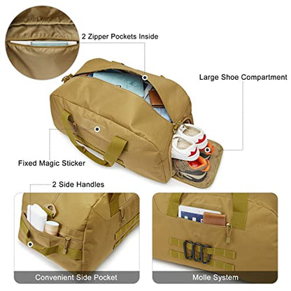 G4Free 70L Large Tactical Duffle Bag Men Sports Gym Backpack | with Shoes Compartment Military MOLLE Duffel Backpack, Brown - color: Brown