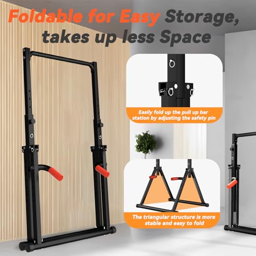 WATBKHE Power Tower Pull Up Dip Station Foldable, Pull Up Bar Station Adjustable, Multi-Function Home Gym, Strength Training Fitness Equipment, Triangular Design, for Home Outdoor - color: Black