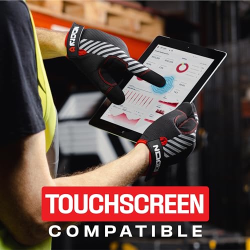 NoCry Utility Gloves for Men with Reinforced Fingers and Thumb Crotch; Double Stitched Palm and Touchscreen Tips; Breathable and Highly Flexible; — Ideal for Mechanics, Construction and Yard Work - size: Medium, style: Lite