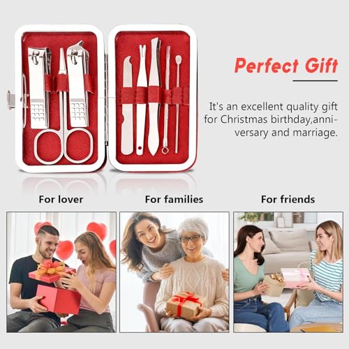 8 Pcs Manicure Set, Professional Portable Nail Care Kit with Nail Clippers, Nail Trimmer, and Grooming Tools for Home and Travel Use - color: 8 Pcs Wine Red