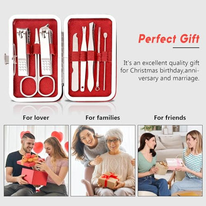 8 Pcs Manicure Set, Professional Portable Nail Care Kit with Nail Clippers, Nail Trimmer, and Grooming Tools for Home and Travel Use - color: 8 Pcs Wine Red