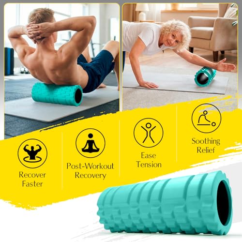 Foam Roller 13" Multi-Density for Deep Tissue & Muscle Recovery | Patented Exercise Roller for Muscle Massage and Myofascial Trigger Point Release Back Roller for Fitness, Yoga and Pilates - color: Aqua