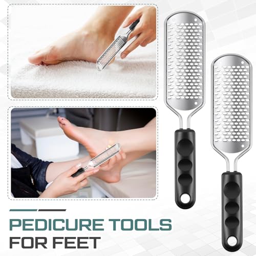 Moxweyeni 14 Pack Colossal Foot File Pedicure Tools Sets with 2 Styles Large and Small Hole Replacement Callus Remover Blades, Stainless Steel Detachable Pedicure Foot Rasp for Dead Skin Remover - color: Silver