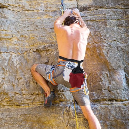 LIOOBO Burgundy Chalk Holder for Rock Climbing and Bouldering with Zipper Storage Pocket, Non-Toxic Pouch for Gymnastics and Weightlifting, Waist Belt Chalk Holder for Outdoor and Indoor