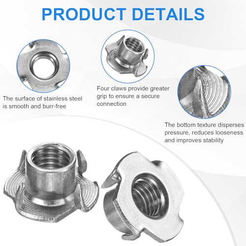 M METERXITY 20-Pack M12x13mm T-nut, 4-Pronged Tee Nut Threaded Insert | Stainless Steel, for Wood, Rock Climbing Holds, Furniture, Corrosion Resistant Fasteners - size: M12x13mm