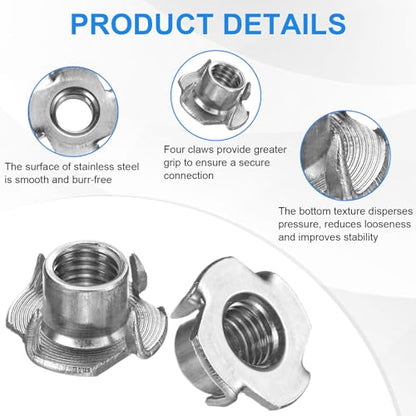 M METERXITY 20-Pack M12x13mm T-nut, 4-Pronged Tee Nut Threaded Insert | Stainless Steel, for Wood, Rock Climbing Holds, Furniture, Corrosion Resistant Fasteners - size: M12x13mm