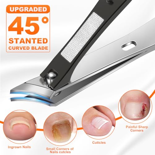 Nail Clippers Set, CLPPNA Angled Head Long Handled Toenail Clippers for Thick Toenails, Sharp Heavy Duty Ingrown Toenail Clippers with Wide Jaw, Podiatrist Nail Clippers for Seniors and Men - style: Black Slanted & Angled Head