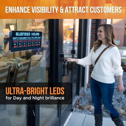 Digital Business Hours Sign by ELEMENT LUX - Electronic Programmable Hours of Operation Signs for Business with Ultra Bright LEDs for Glass Door - Remote and Hanging Kit - 16in x 5.5in, Blue - color: Blue and Red