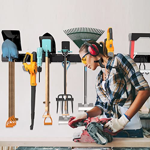 Sttoraboks Garage Wall Organizer, Heavy Duty Tool Hangers for Garage Wall with 6 Double Hooks & 2 Rails, Tool Organizer Wall Mount, Garage Hanging Storage Rack for Shovel, Rake, Broom and Ski Gear - size: 34inch 2 panels+6 hooks